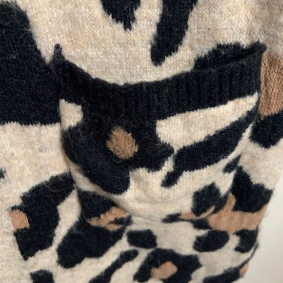Altr'd State Black Tan Animal Print Open Front Sweater Cardigan Duster - M/L - Picture 2 of 5